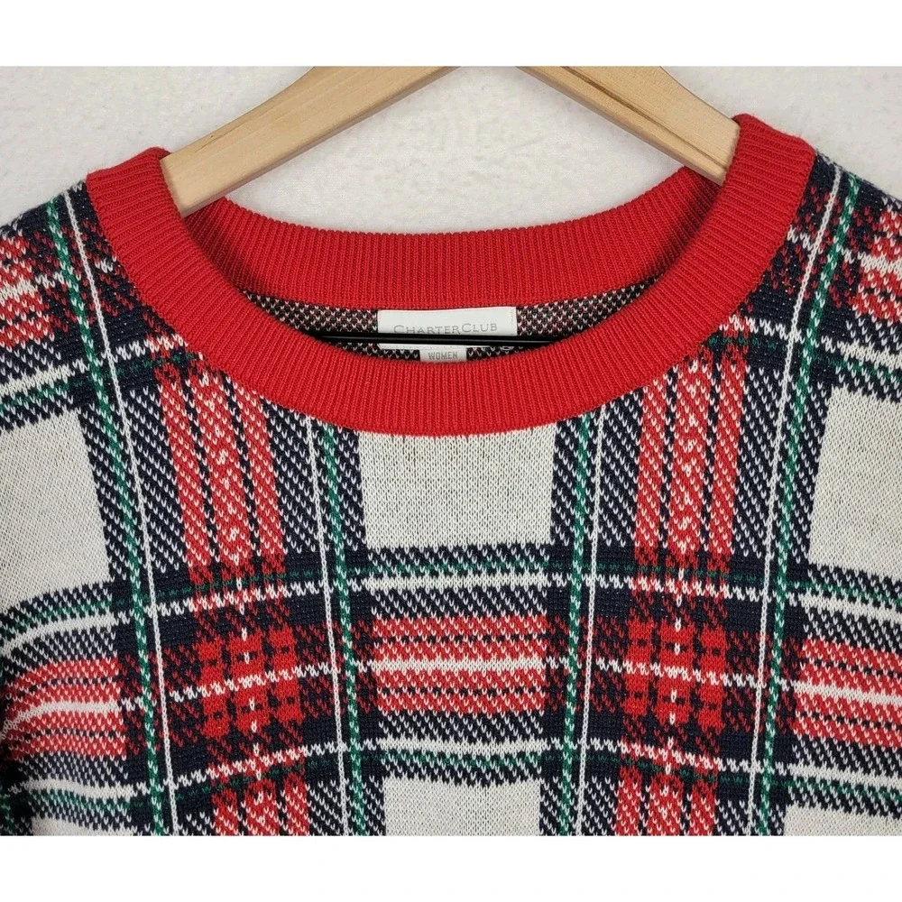 Charter Club Plaid Sweater Womens Size XL Red White Green Christmas Cozy